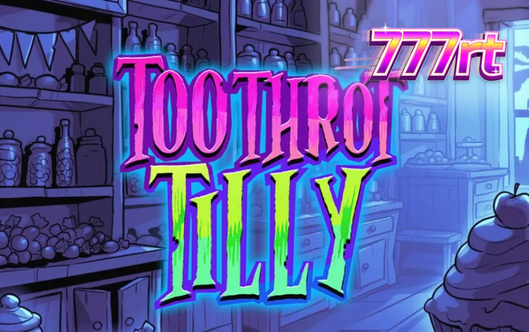 Tampilan visual slot Toothrot Tilly dengan elemen permen neon dan karakter utama.